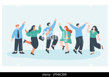 Une équipe heureuse d'employés de bureau sautant avec joie et riant Illustration de Vecteur