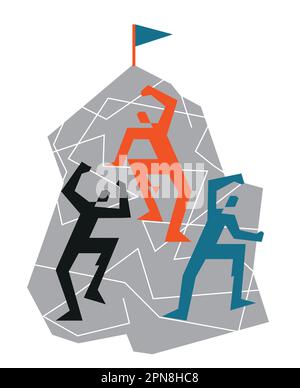 Trois grimpeurs sur un mur de roche. Géométrique stylisé Illustration de l'activité d'alpinisme. Isolé sur fond blanc. Vecteur disponible. Illustration de Vecteur