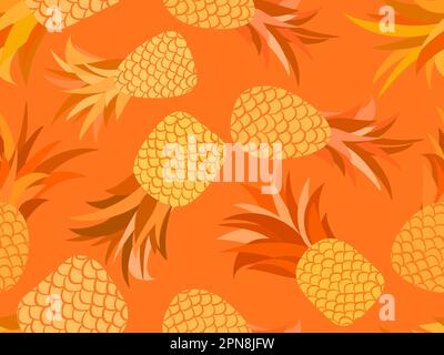 Motif ananas sans coutures. Motif fruits d'été. Ananas sur fond orange. Motif tropical pour tee-shirts, imprimés sur papier et tissu. Vect Illustration de Vecteur