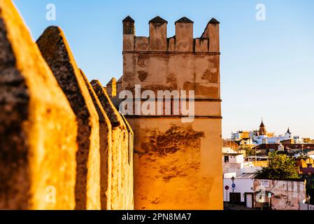 Alcazaba de Badajoz. Tours crénelées. Badajoz, Estrémadure, Espagne, Europe Banque D'Images
