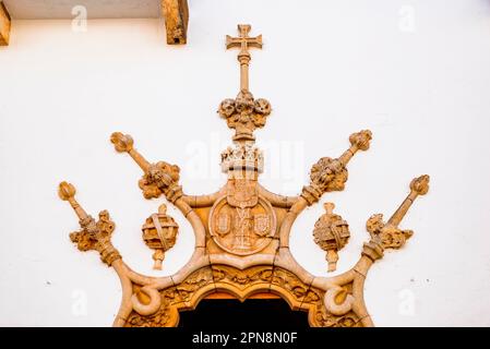 Détails. Porte principale de style Manueline. Palacio de los Duques de Cadaval, Palais municipal. Hôtel de ville d'Olivenza. Olivenza, Badajoz, Extremadura, Espagne, E Banque D'Images