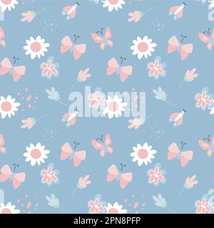 Motif enfant sans coutures avec jolis papillons et fleurs. Illustration vectorielle de style simple Illustration de Vecteur