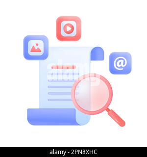 Document ou fichier avec loupe et symboles de support icône 3D Illustration de Vecteur