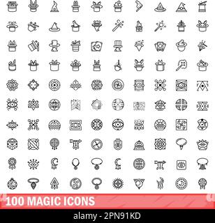 ensemble de 100 icônes magiques. Illustration de 100 icônes magiques ensemble de vecteurs isolés sur fond blanc Illustration de Vecteur