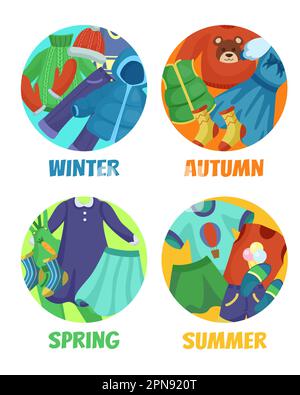 Ensemble de vêtements pour enfants pour différentes saisons Illustration de Vecteur