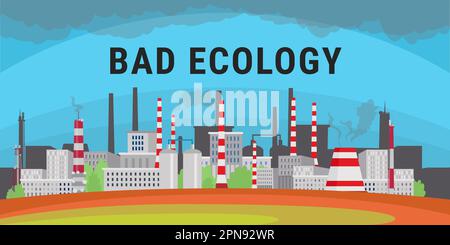 Illustration de dessins animés d'usines industrielles produisant des déchets toxiques Illustration de Vecteur