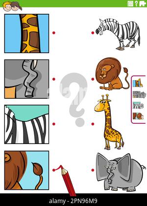 Illustration de dessin animé d'un jeu éducatif assorti à des personnages et des coupures d'animaux Illustration de Vecteur