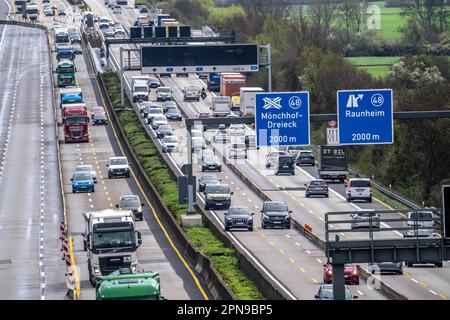 Autoroute A3 près de Flörsheim, avant la jonction de l'autoroute Mönchhof, voie rétrécir en raison des travaux routiers, Hesse, Allemagne Banque D'Images