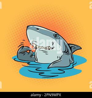 services dentaires soins dentaires. Le requin nettoie ses dents avec un cure-dents. Illustration de Vecteur