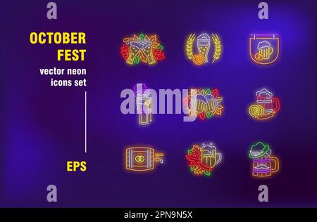 Ensemble d'affiches fluo pour le festival d'octobre Illustration de Vecteur