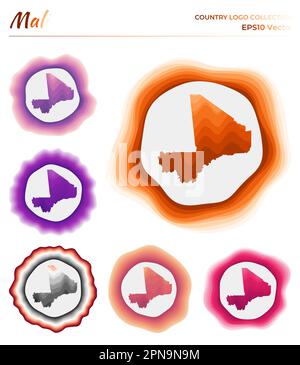 Collection du logo Mali. Badge coloré du pays. Couches autour de la forme de la bordure du Mali. Illustration vectorielle. Illustration de Vecteur