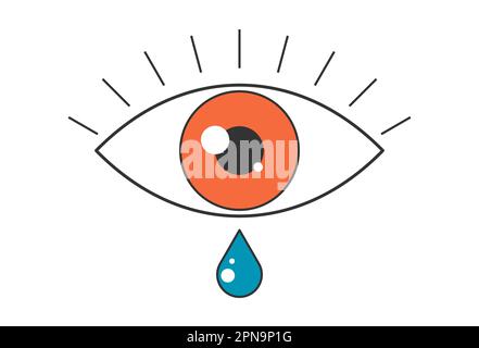 Rétro boho ouvert yeux rouges avec larme et rayons cils. Style hippie psychédélique. Vintage hippy fou ésotérique pupille et teardrop autocollant. Résumé 60s, 70s, 80s tendance Y2K. Vecteur Illustration de Vecteur