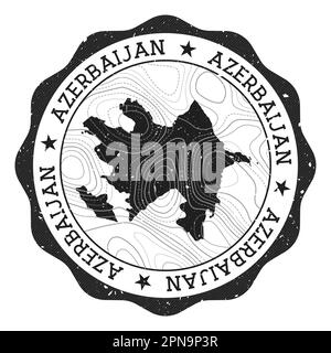 Timbre extérieur Azerbaïdjan. Autocollant rond avec carte du pays avec isolines topographiques. Illustration vectorielle. Illustration de Vecteur