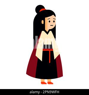 Fille en robe traditionnelle japonaise sur fond blanc. illustration vectorielle plate. Illustration de Vecteur