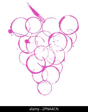 Des taches de vin sur des verres de vin sur une nappe laissent des cercles qui forment un bouquet de raisins de vin dans cette illustration vectorielle. Illustration de Vecteur