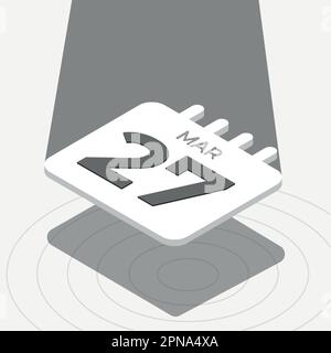 27 mars - Calendrier 3D noir et blanc flottant avec un spot sur fond blanc Illustration de Vecteur