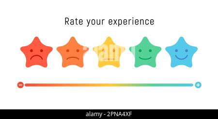 Icône Emotion emoji de l'échelle du taux d'émoticônes. Indicateur de satisfaction émoticône de l'enquête sur le taux de rétroaction. Illustration de Vecteur