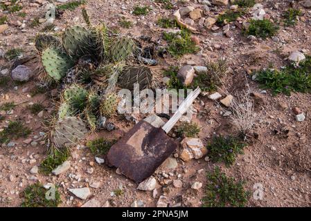 Harrisburg Utah, ville fantôme des États-Unis dans le sud de l'Utah. Montagne de Pine Valley enneigée en arrière-plan. Banque D'Images