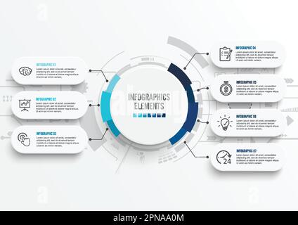 Modèle d'infographie vectoriel avec étiquette papier 3D, cercles intégrés. Business concept avec 7 options. Pour le contenu, le diagramme, l'organigramme, les étapes, les pièces, t Illustration de Vecteur