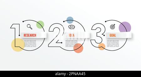 Modèle de conception d'infographies à traits fins avec icônes et 3 options ou étapes. Peut être utilisé pour les diagrammes de processus, les présentations, la mise en page du flux de travail, la bannière, la flo Illustration de Vecteur