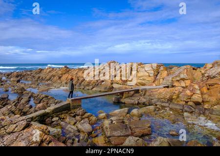 Petit pont sur rochers, côte du Cap St Blaize, Mosselbay, Mossel Bay, Garden route, Western Cape, Afrique du Sud Banque D'Images