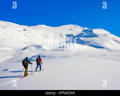 Ski alpiniste sur le ski, Tasiilaq, île d'Ammassalik, Kommuneqarfik Sermersoq, est du Groenland, Groenland Banque D'Images