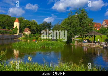 Dinkelsbuehl, Faulturm, Parc de la ville, Gatehouse, route romantique, Dinkelsbuehl, moyenne-Franconie, Bavière, Allemagne Banque D'Images