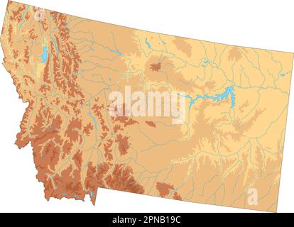 Carte physique du Montana très détaillée. Illustration de Vecteur