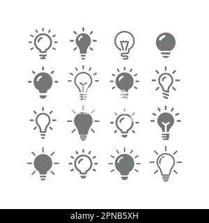 Jeu d'icônes vectorielles noires de l'ampoule. Ampoule lumineuse simple, icônes d'idées. Illustration de Vecteur