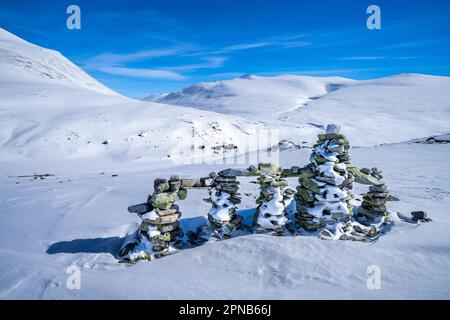 Hébergement DNT Rondvassbu Lodge vu d'en haut dans le parc national de Rondane, Norvège Banque D'Images