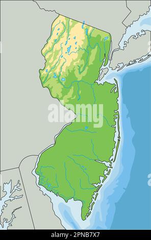 Carte physique détaillée du New Jersey. Illustration de Vecteur