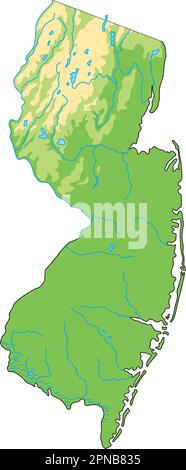 Carte physique détaillée du New Jersey. Illustration de Vecteur
