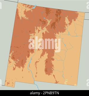 Carte physique haute détaillée du Nouveau-Mexique. Illustration de Vecteur