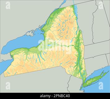 Carte physique New-yorkaise détaillée. Illustration de Vecteur