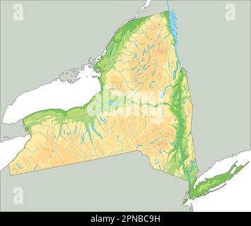 Carte physique New-yorkaise détaillée. Illustration de Vecteur