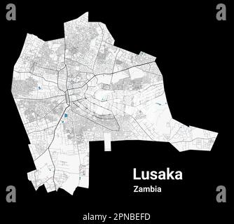 La carte de Lusaka. Carte détaillée du quartier administratif de Lusaka. Panorama urbain. Illustration vectorielle libre de droits. Carte routière avec autoroutes, rivières. Illustration de Vecteur