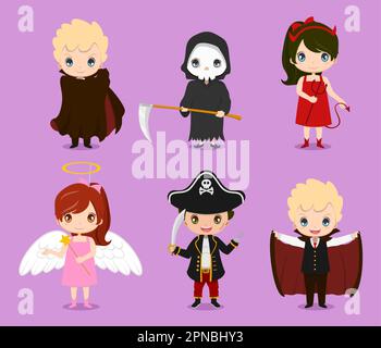 Ensemble de costumes d'Halloween pour enfants mignons Illustration de Vecteur