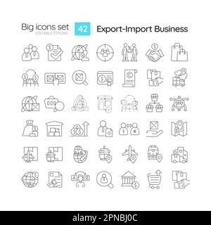 Exporter l'ensemble d'icônes linéaires métier d'importation Illustration de Vecteur