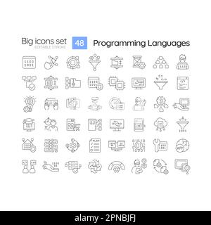 Jeu d'icônes linéaires de langages de programmation Illustration de Vecteur