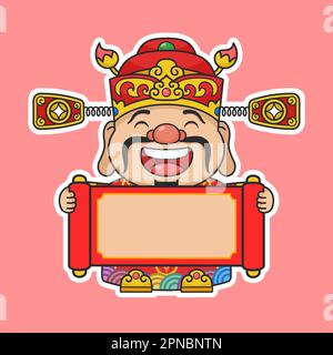 Joli Chinois nouvel an Fortune God Holding Scroll Illustration de Vecteur