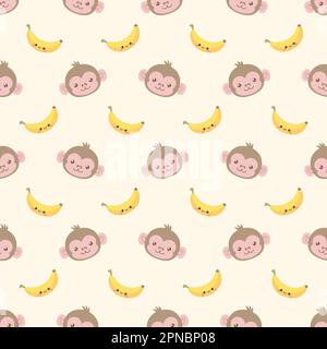 mignon singe et banane répètent un motif sans couture Illustration de Vecteur