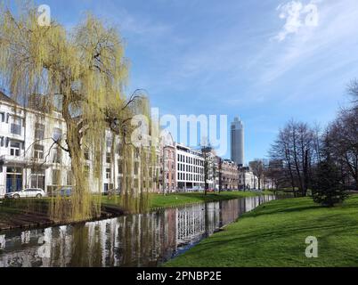 westsingel dans le centre-ville près de la gare centrale de rotterdam en hollande sous ciel bleu début du printemps Banque D'Images