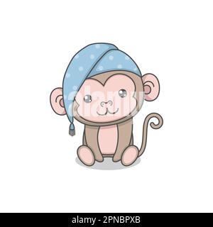 Joli singe portant un chapeau de couchage Illustration de Vecteur