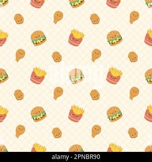 les hamburgers mignons et les frites répètent le motif sans couture Illustration de Vecteur