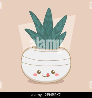 Succulent long dans un joli pot rond Illustration de Vecteur