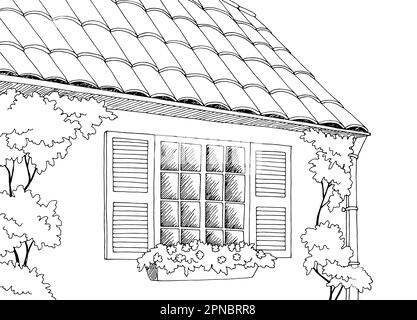 Vieille maison fenêtre graphique noir blanc esquisse illustration vecteur Illustration de Vecteur