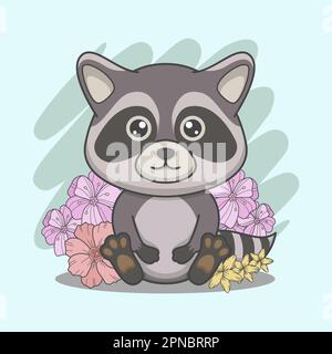 mignon bébé racon avec des fleurs Illustration de Vecteur