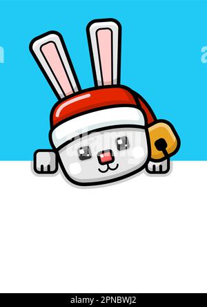 Style cube mignon lapin de Noël Peeking Illustration de Vecteur