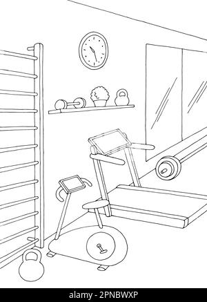 Intérieur de la salle de sport graphique noir blanc vertical esquisse illustration vecteur Illustration de Vecteur