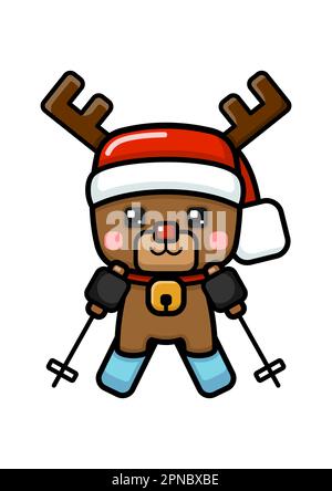 Style cube mignon renne de Noël ski Illustration de Vecteur